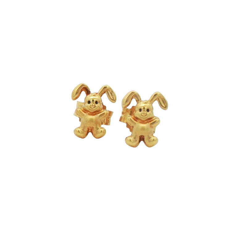 14k Yellow Gold Rabbit Stud Earrings