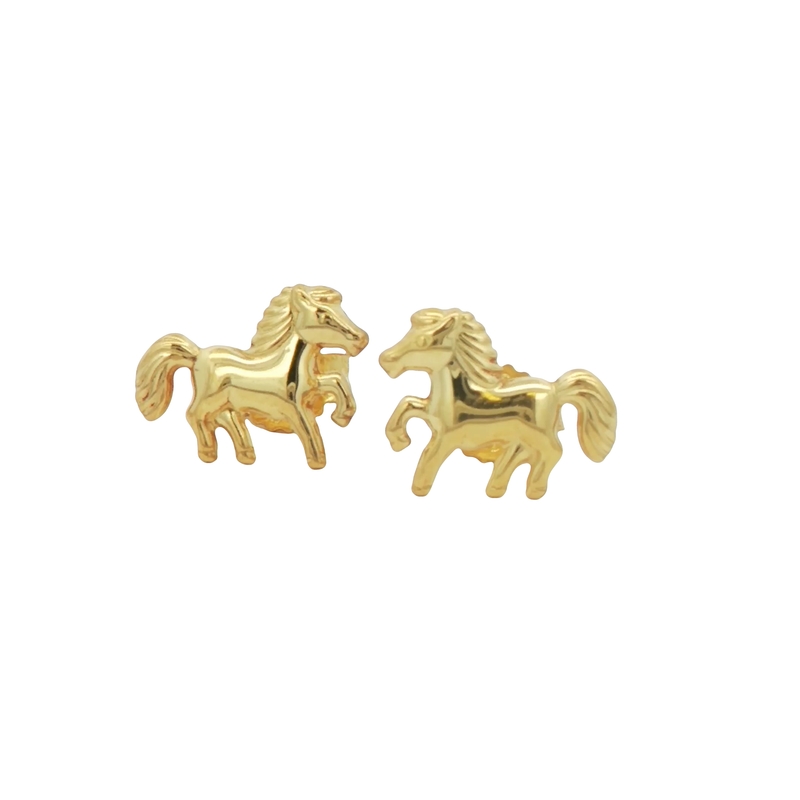 14k Yellow Gold Horse Stud Earrings