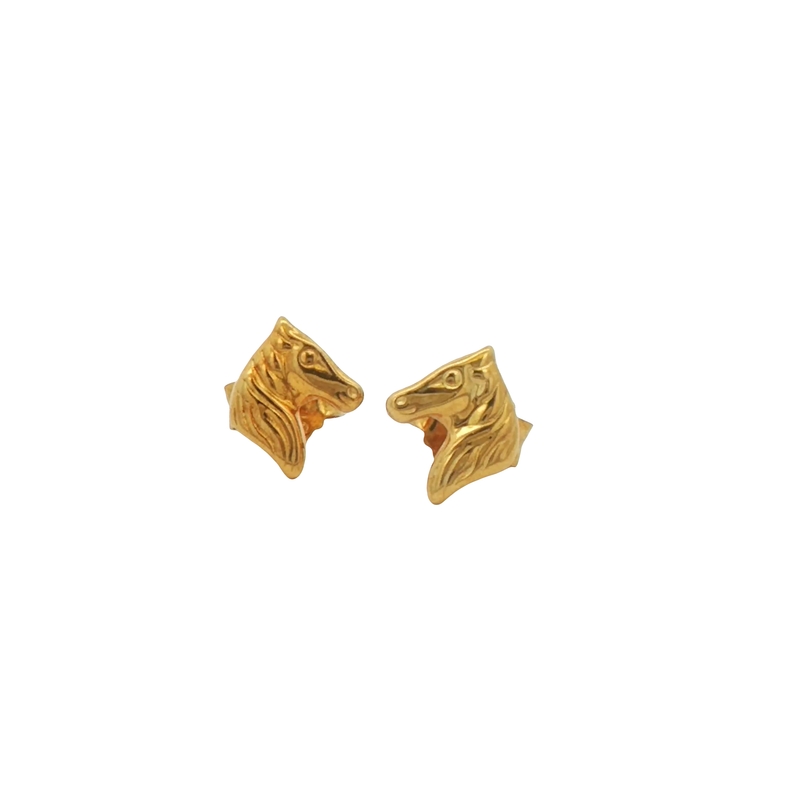 14k Yellow Gold Horse Head Stud Earrings