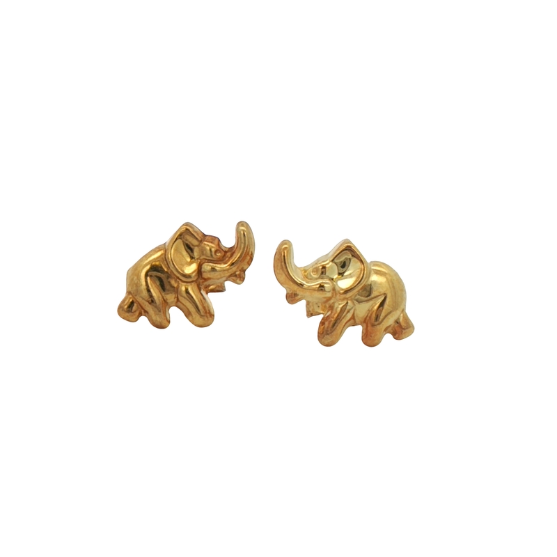 14k Yellow Gold Elephant Stud Earrings