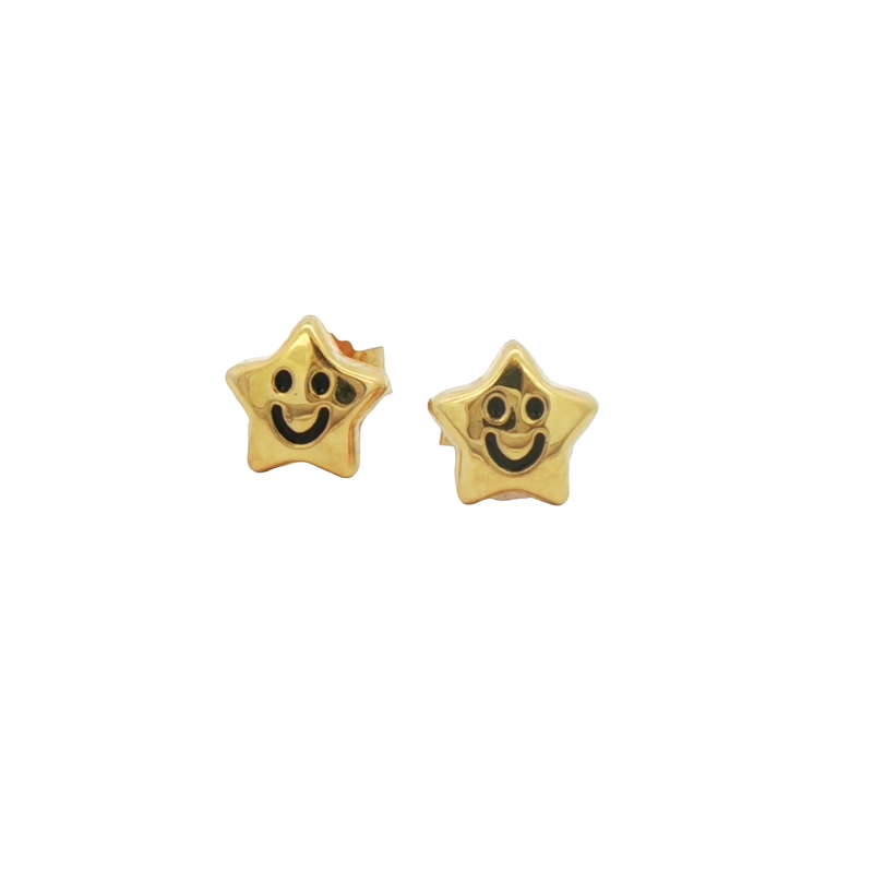 14k Yellow Gold Smiley Star Stud Earrings