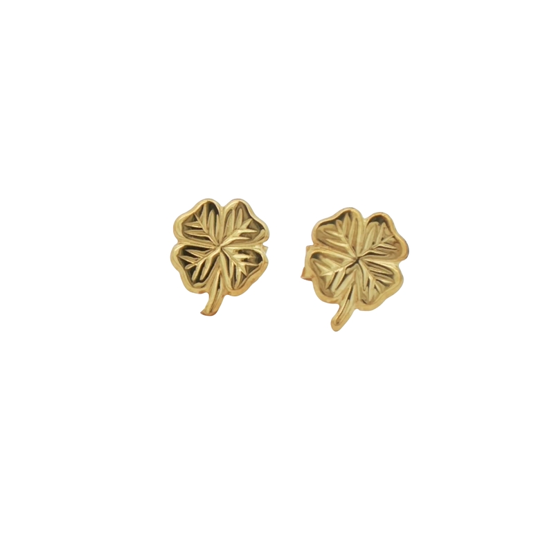 14k Yellow Gold 4 Leaf Clover Stud Earrings
