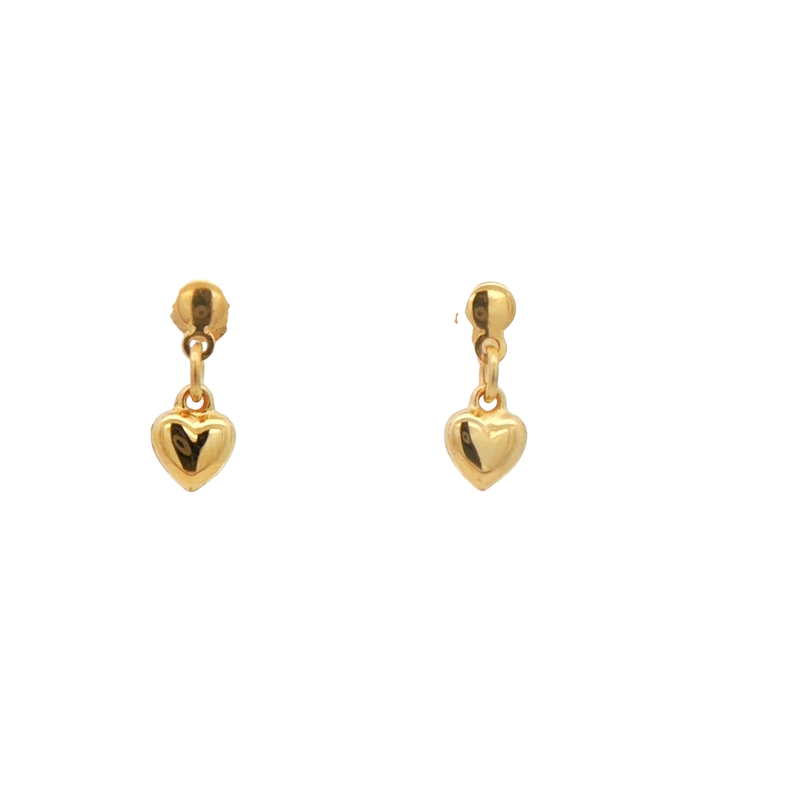 14k Yellow Gold Heart Shaped Dangle Earrings