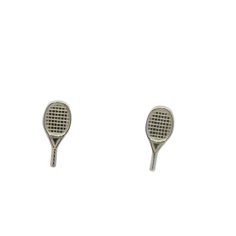 14k White Gold Tennis Raquet Stud Earrings