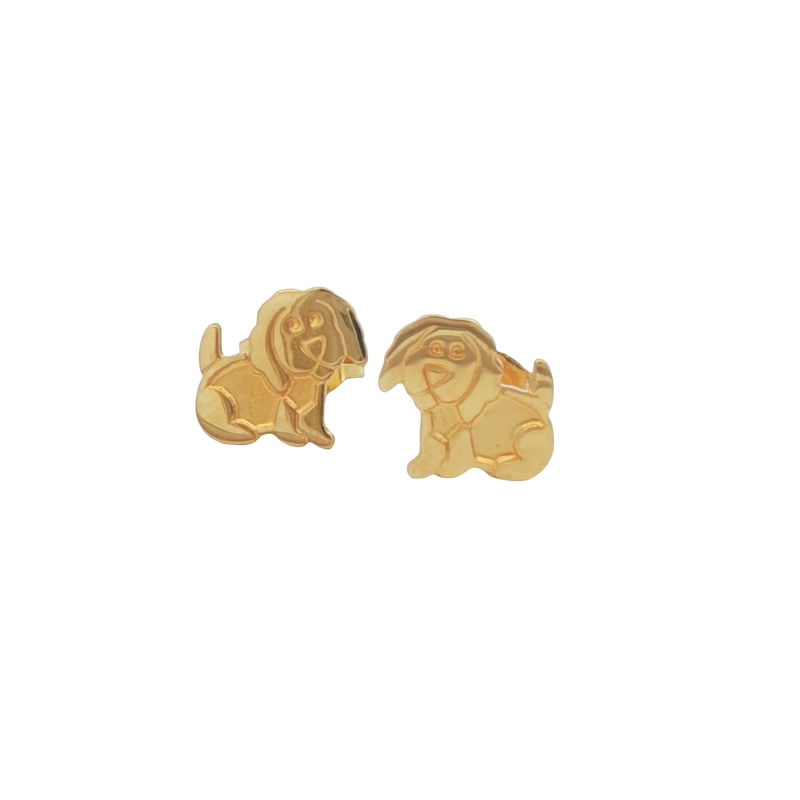14k Yellow Gold Dog Stud Earrings