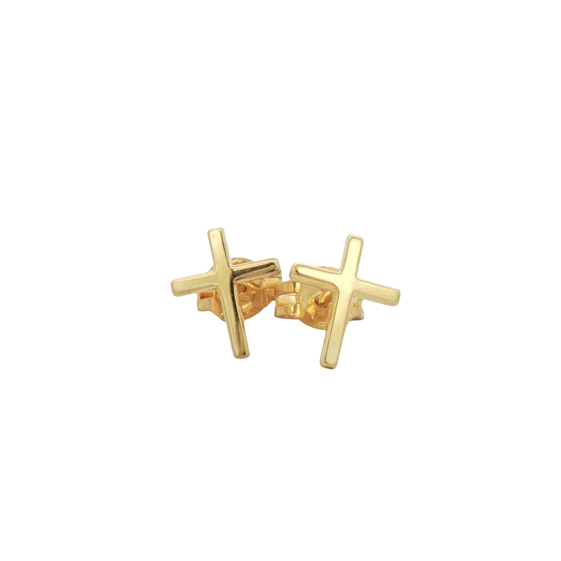 14k Yellow Gold Cross Stud Earrings