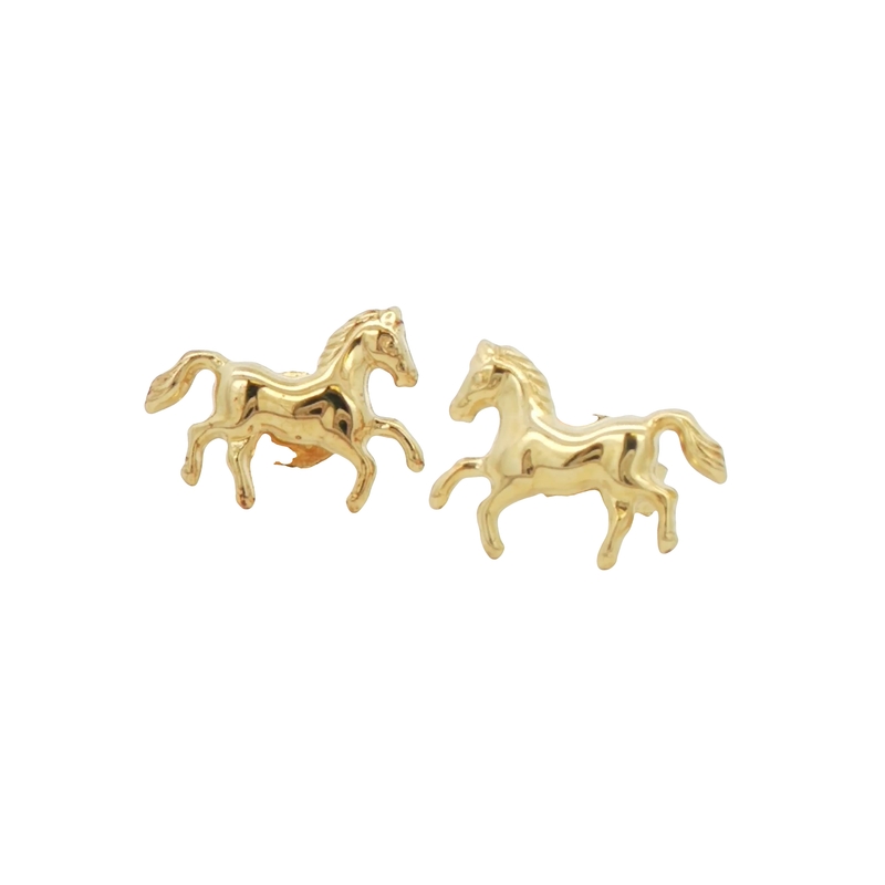 14k Yellow Gold Horse Stud Earrings