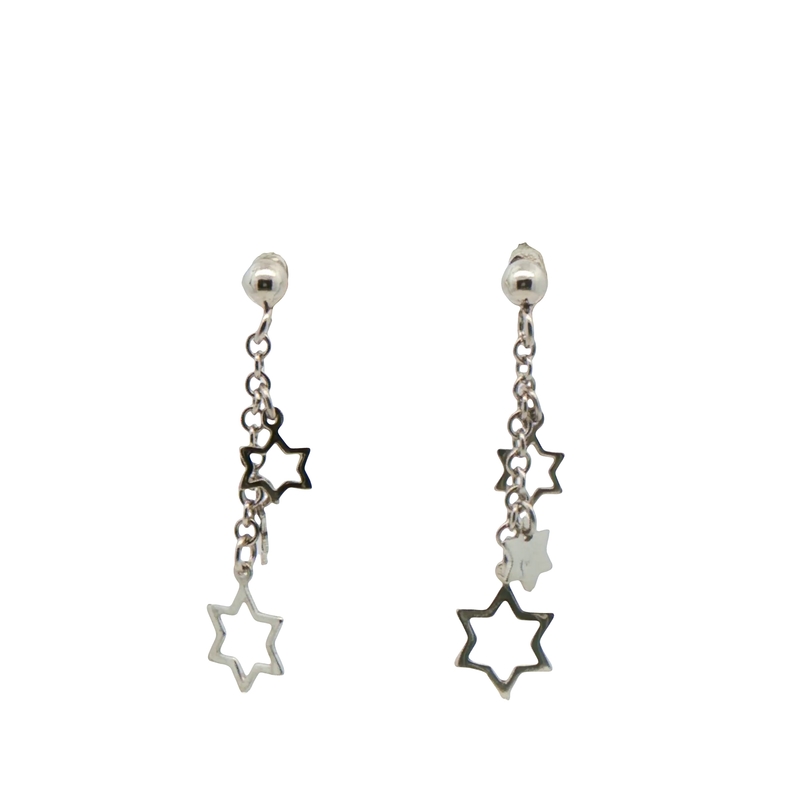 14k White Gold Star Dangle Earrings