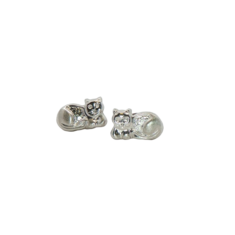 14k White Gold Cat Stud Earrings
