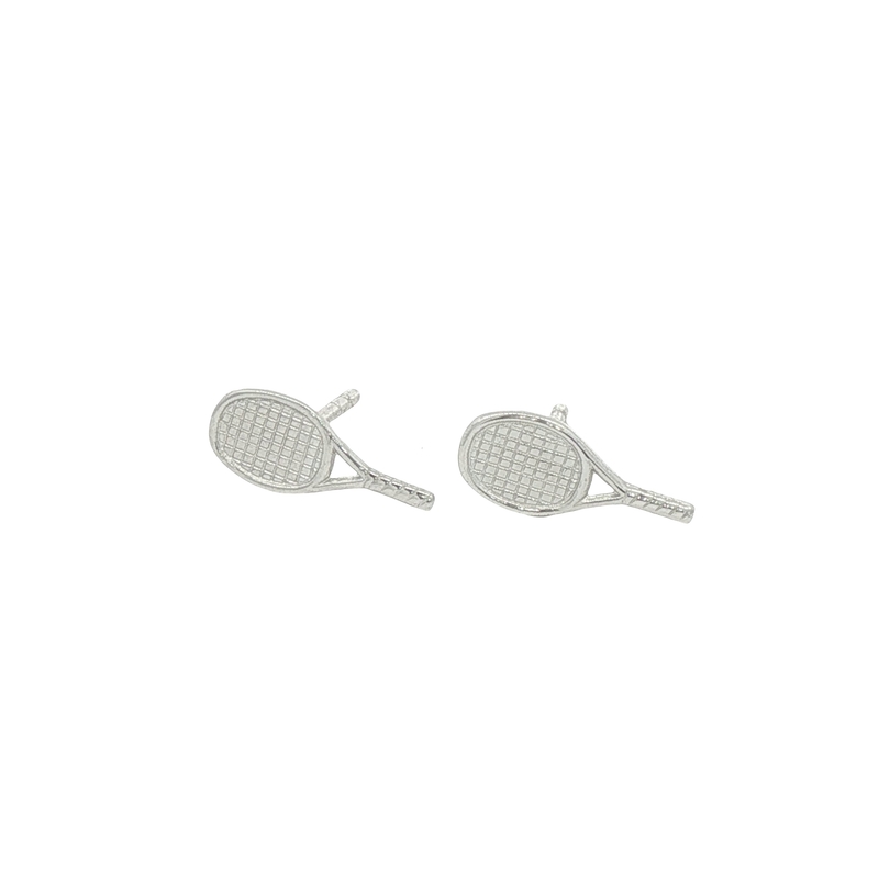 14k White Gold Tennis Raquet Stud Earrings