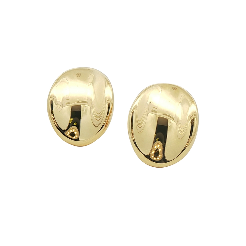 14k Yellow Gold Concave Oval Stud Earrings