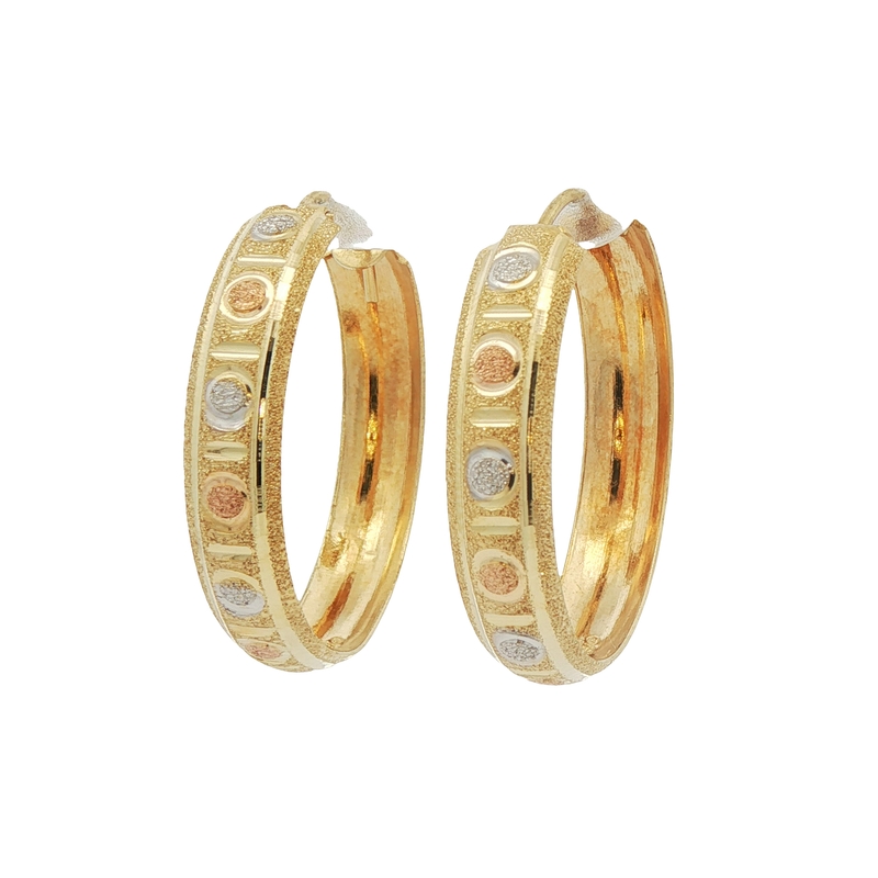 14k Tri-tone Textured Hoop Earrings
