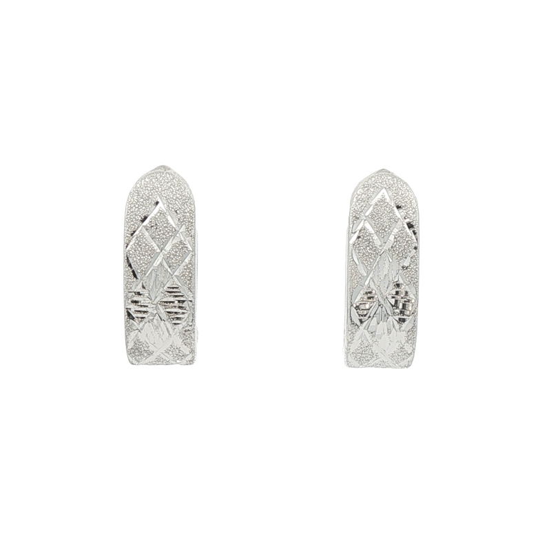 14k White Gold Textured Hoop Earrings