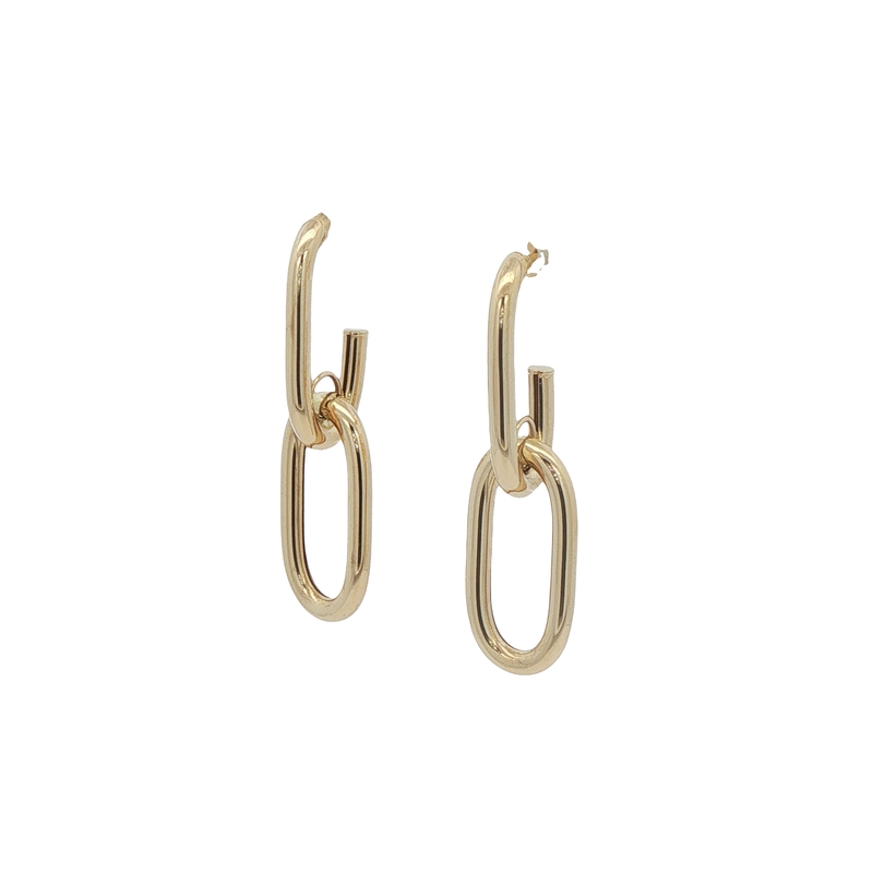14 Karat Yellow Gold Oval Link Dangle Earrings