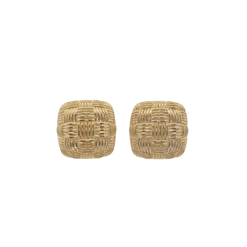 14k Yellow Gold Square Pillow Stud Earrings