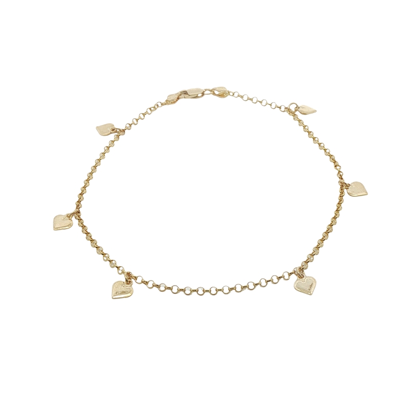 14k Yellow Gold Dangle Heart Anklet