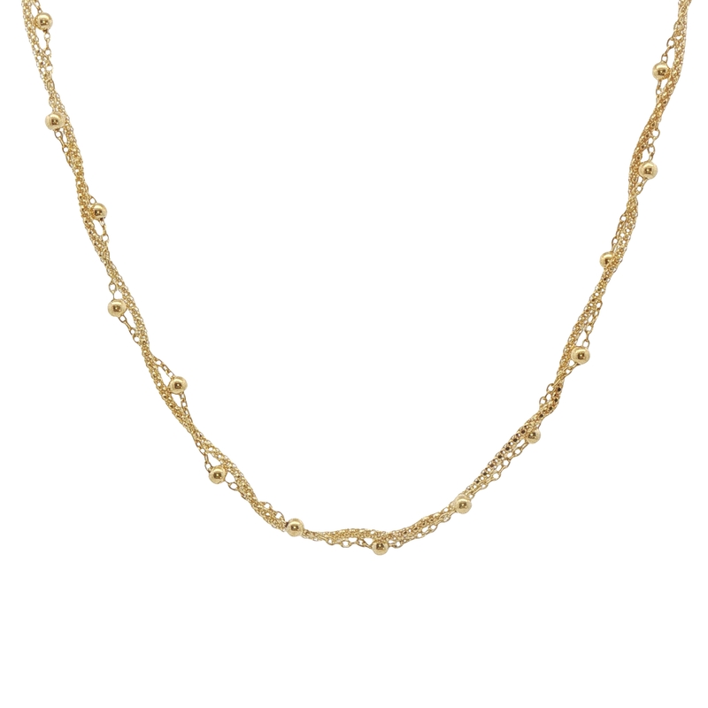 14k Yellow Gold Beaded Twist Chain