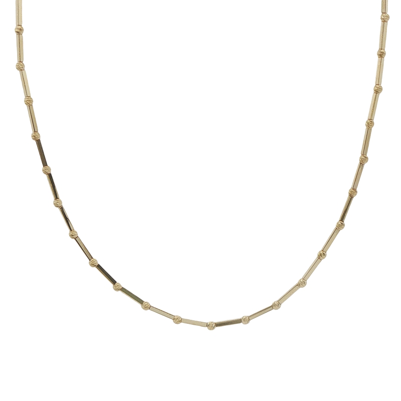 14k Yellow Gold Bar And Bead Necklace