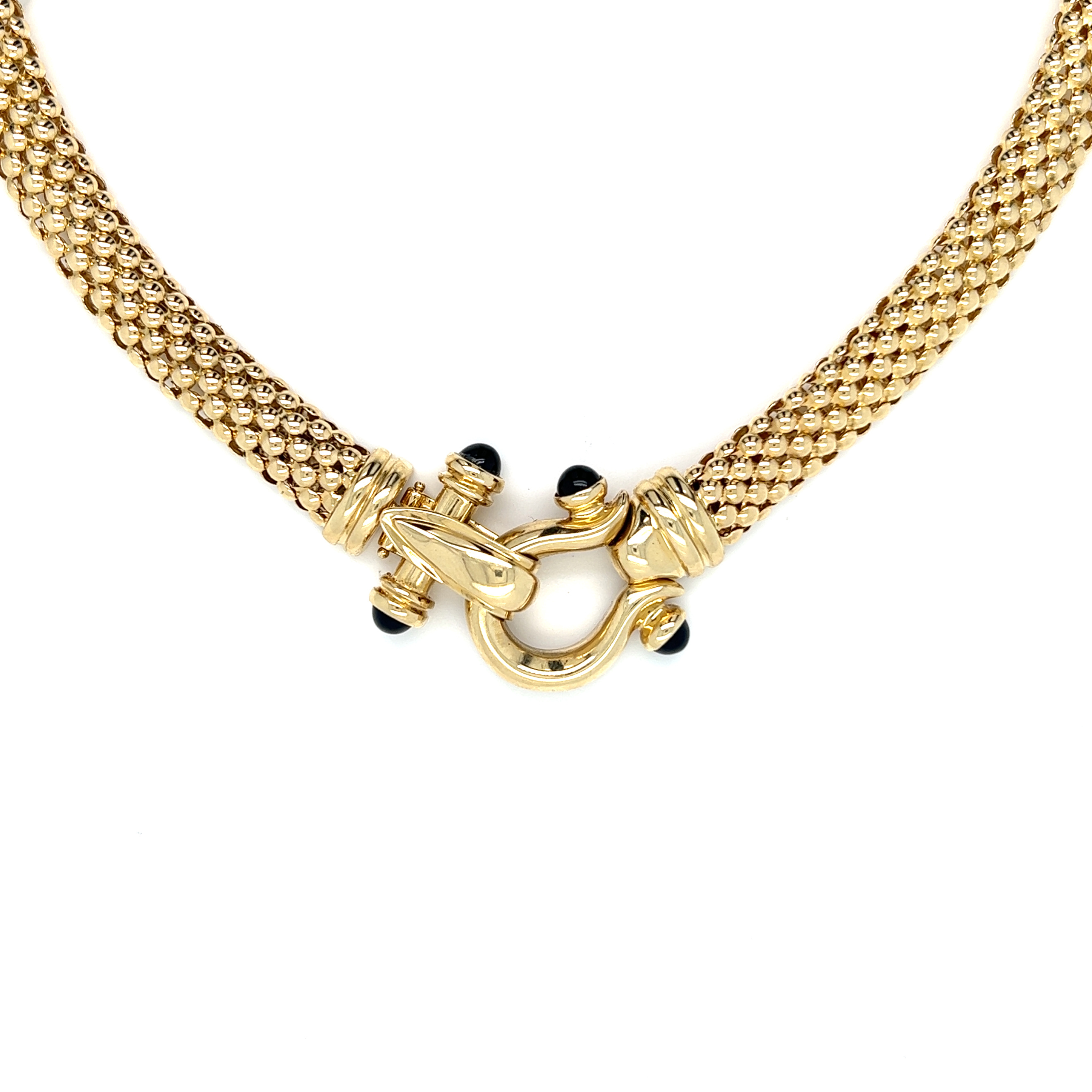 Yellow 14 Karat Necklace Length 16" with Black Onyx Trim    dwt: 24.67