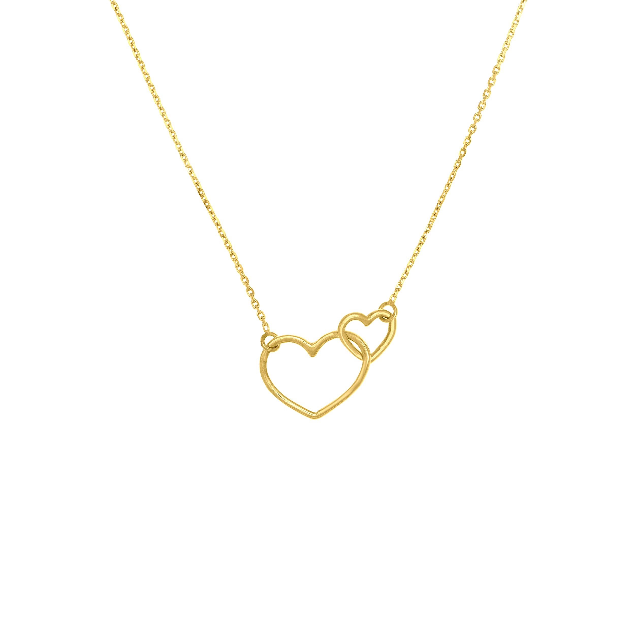 Yellow 14 Karat Interlocking Hearts Necklace Length 18"