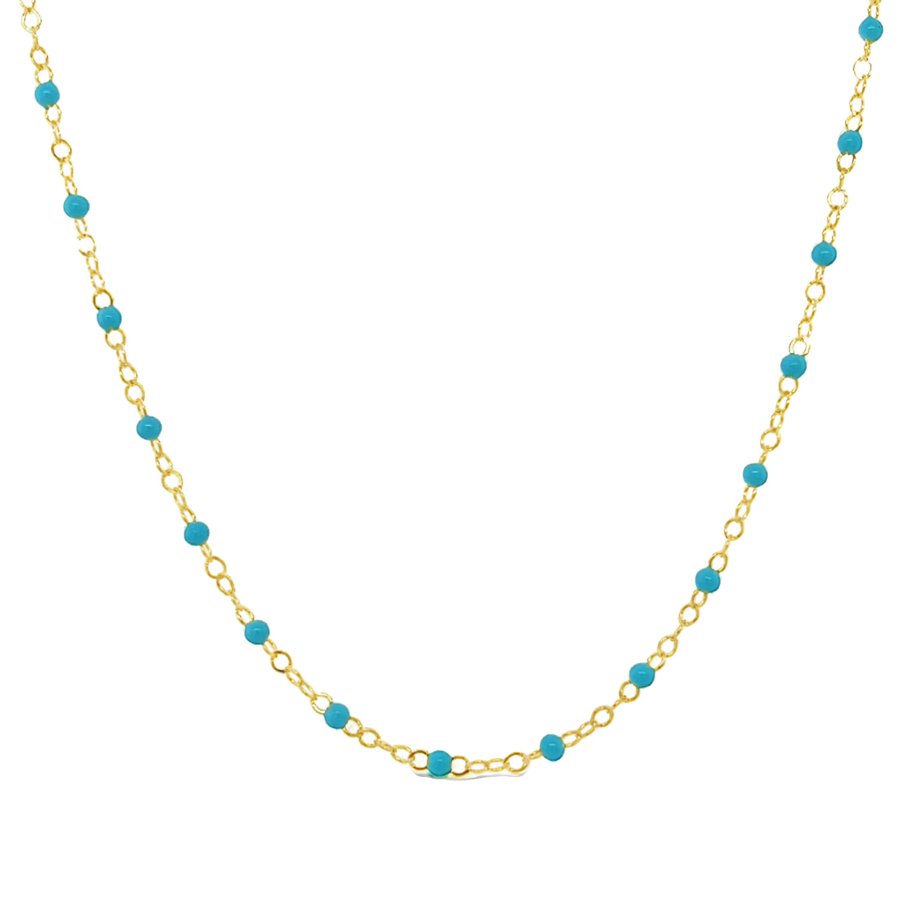 14 Karat yellow gold necklace with turquoise enamel beads