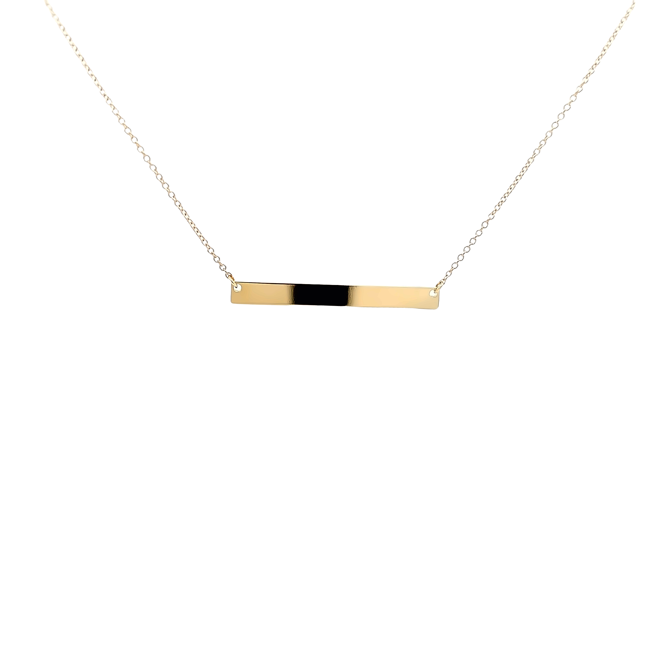 14 Karat yellow engraveable bar Necklace Length 18