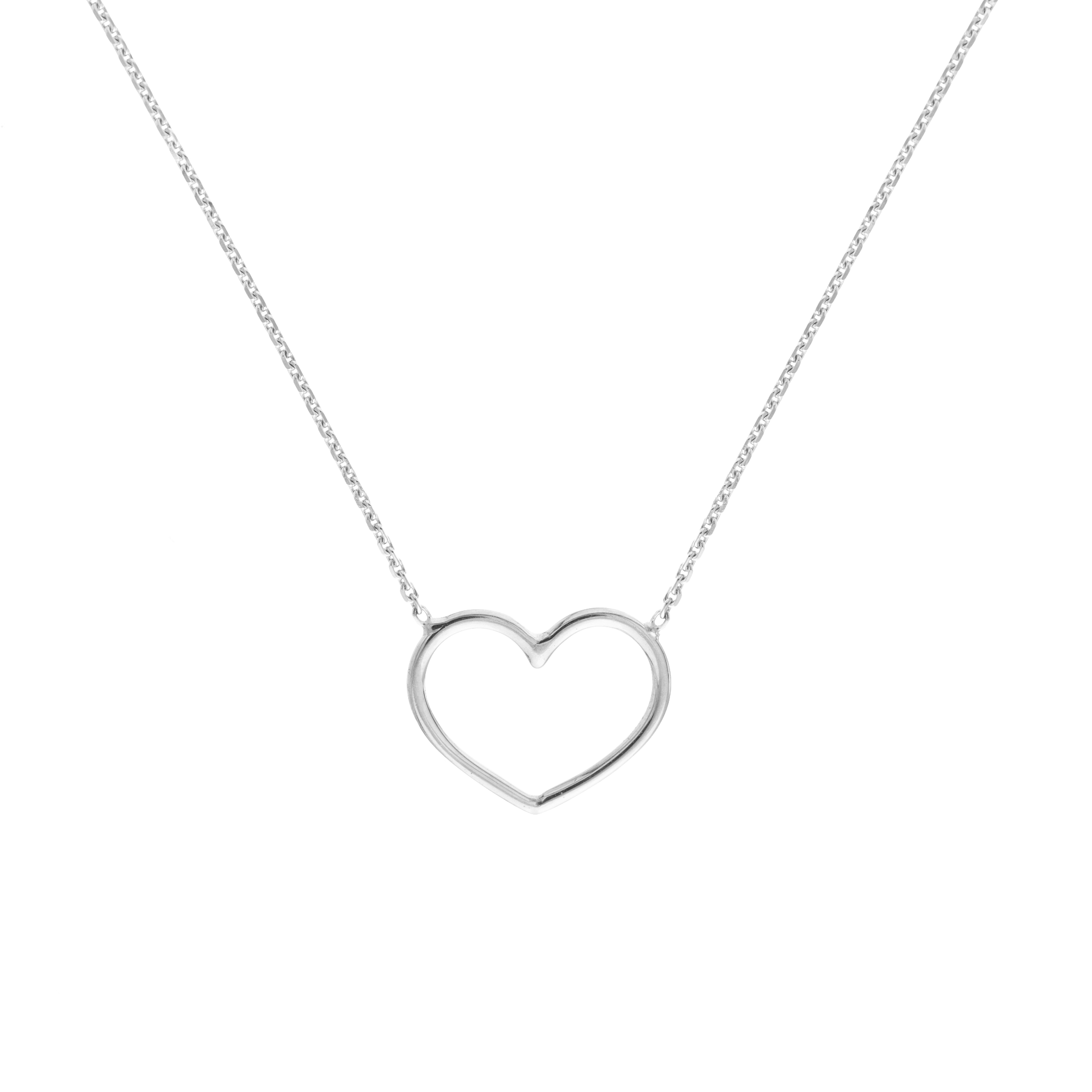 14k White Gold Open Heart Necklace