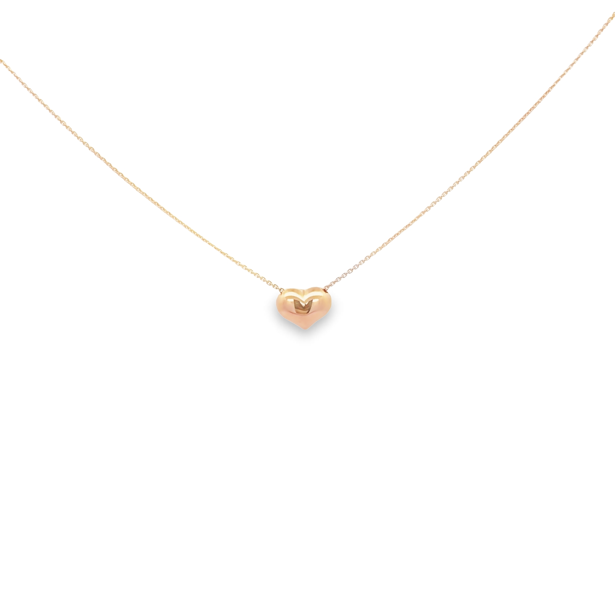 14 karat rose gold puffed heart necklace.