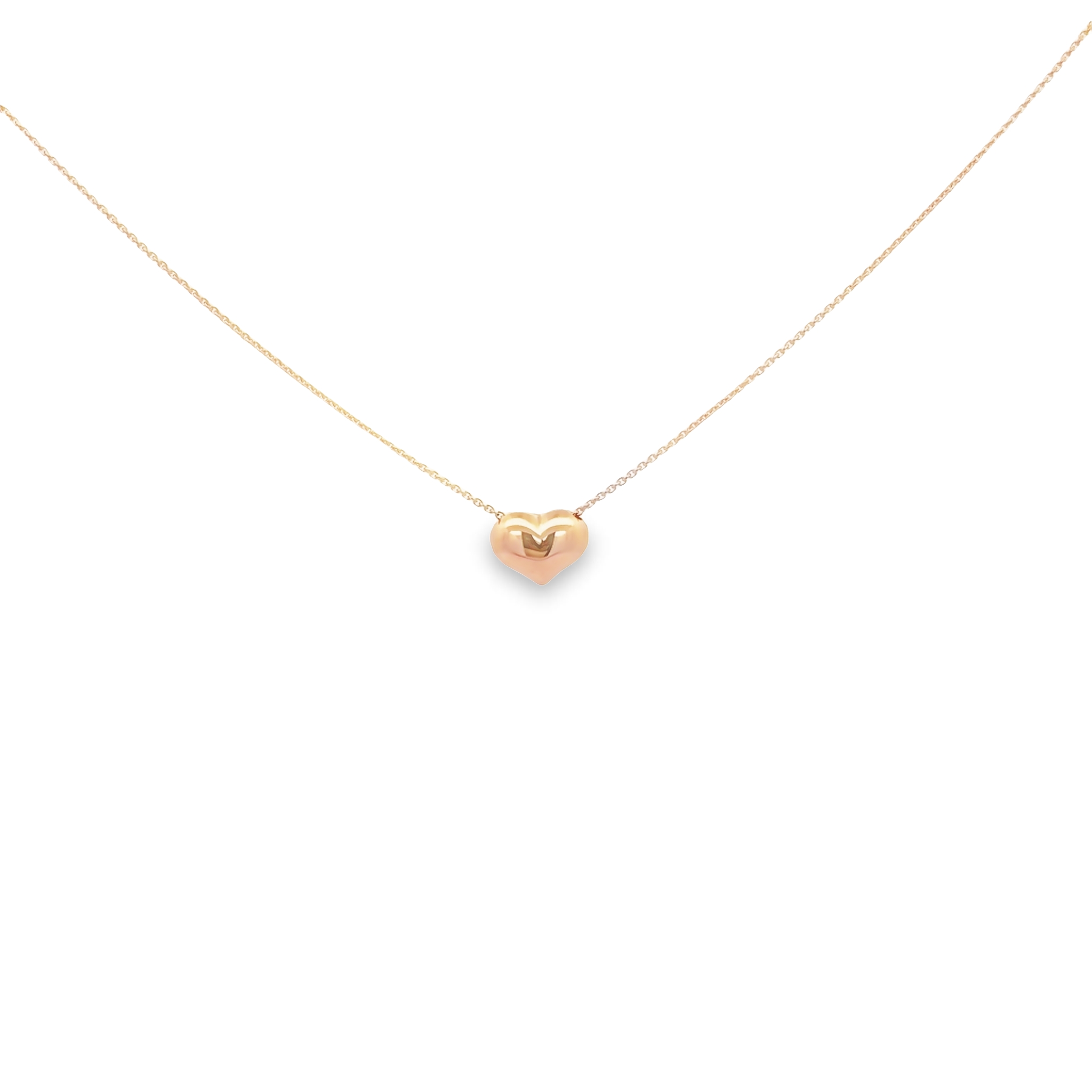 14 karat rose gold puffed heart necklace.