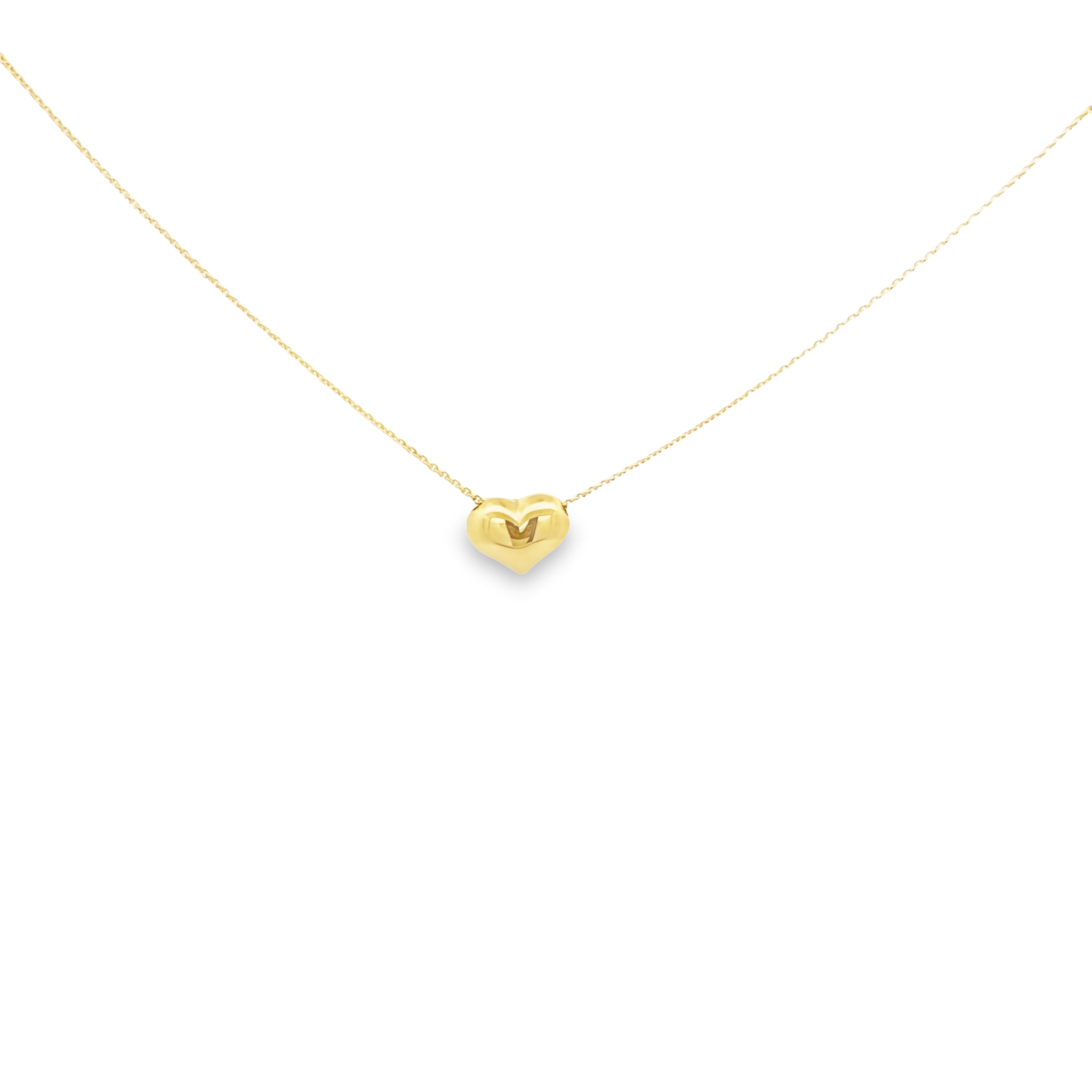 14 karat yellow gold puffed heart necklace.