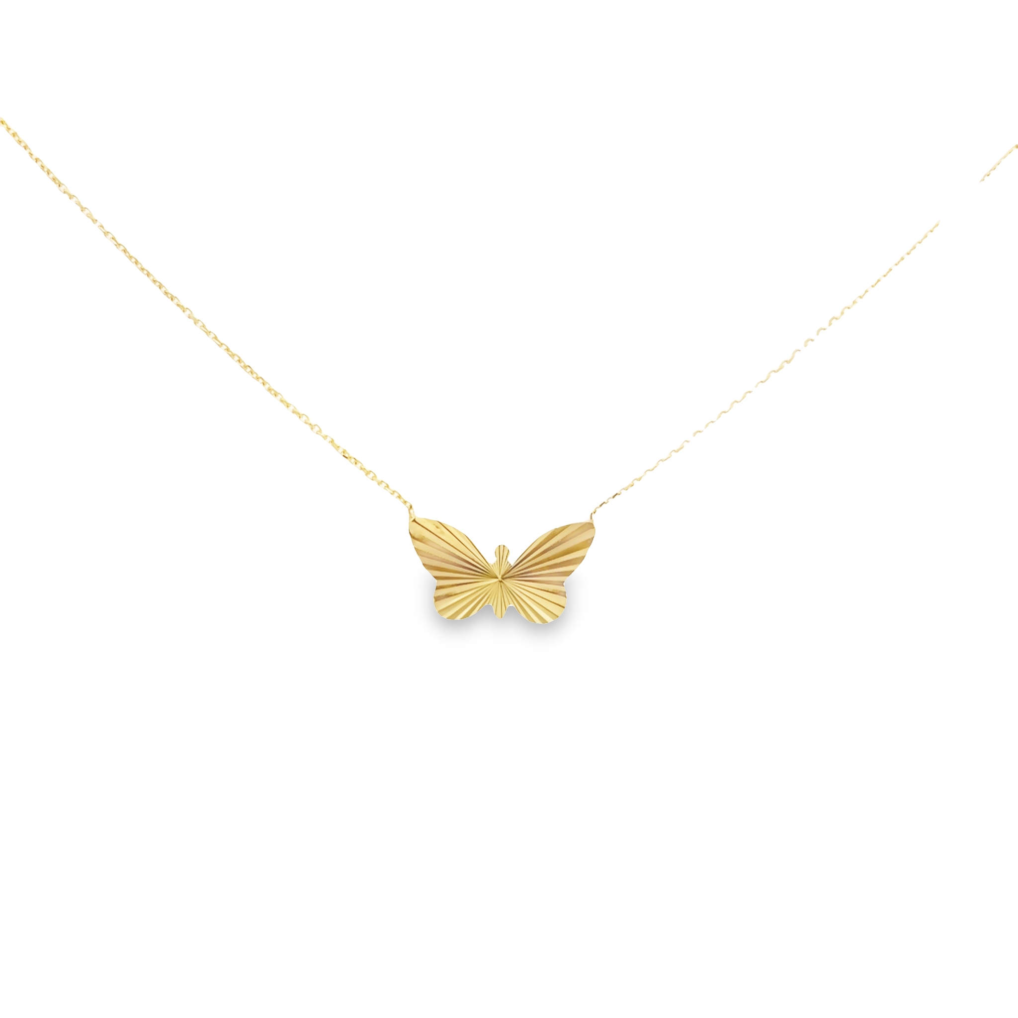 14 karat yellow gold butterfly necklace. Length 18