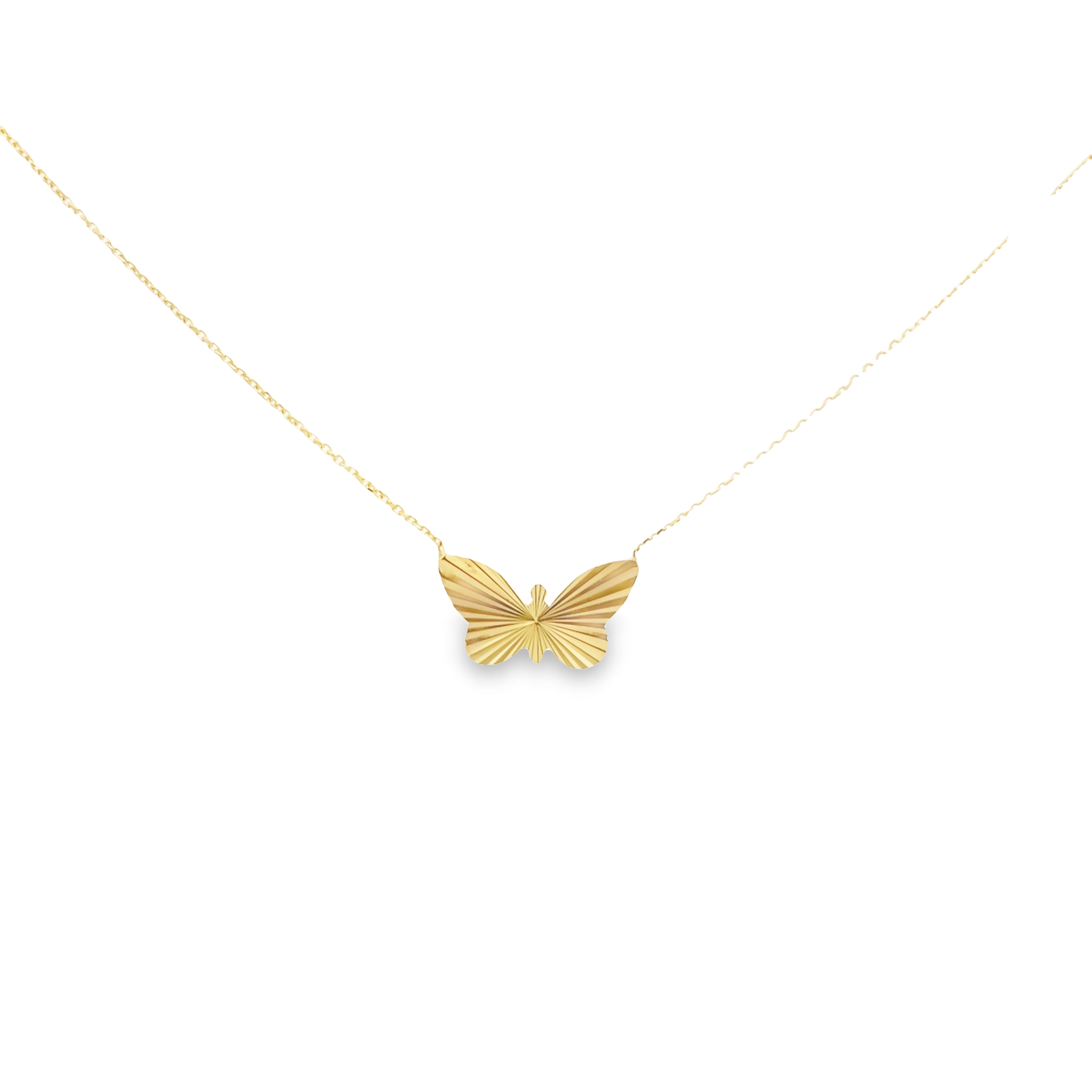 14 Karat Yellow Gold Butterfly Necklace. Length 18