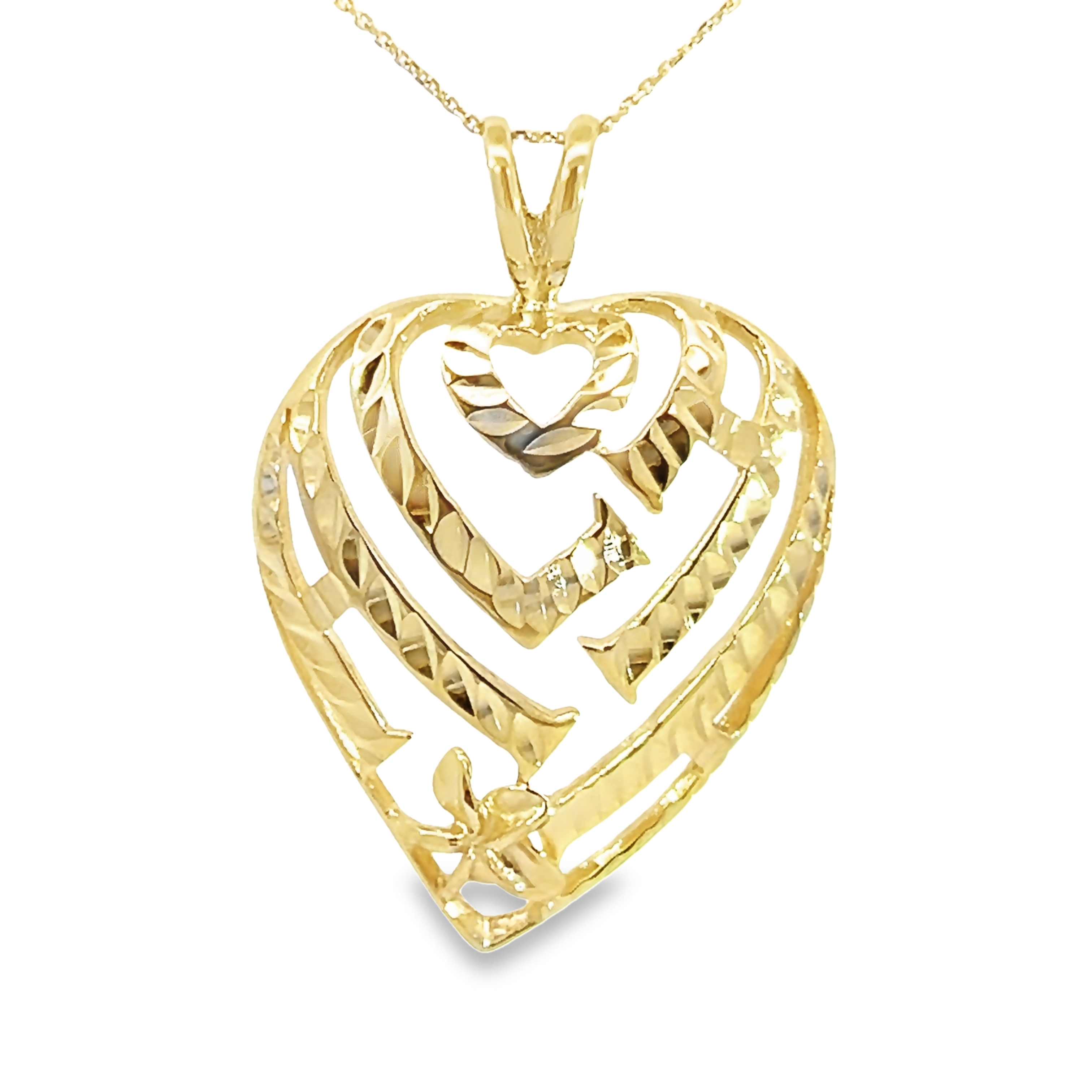 14k Yellow Gold Cut Out Puffed Heart Pendant Necklace