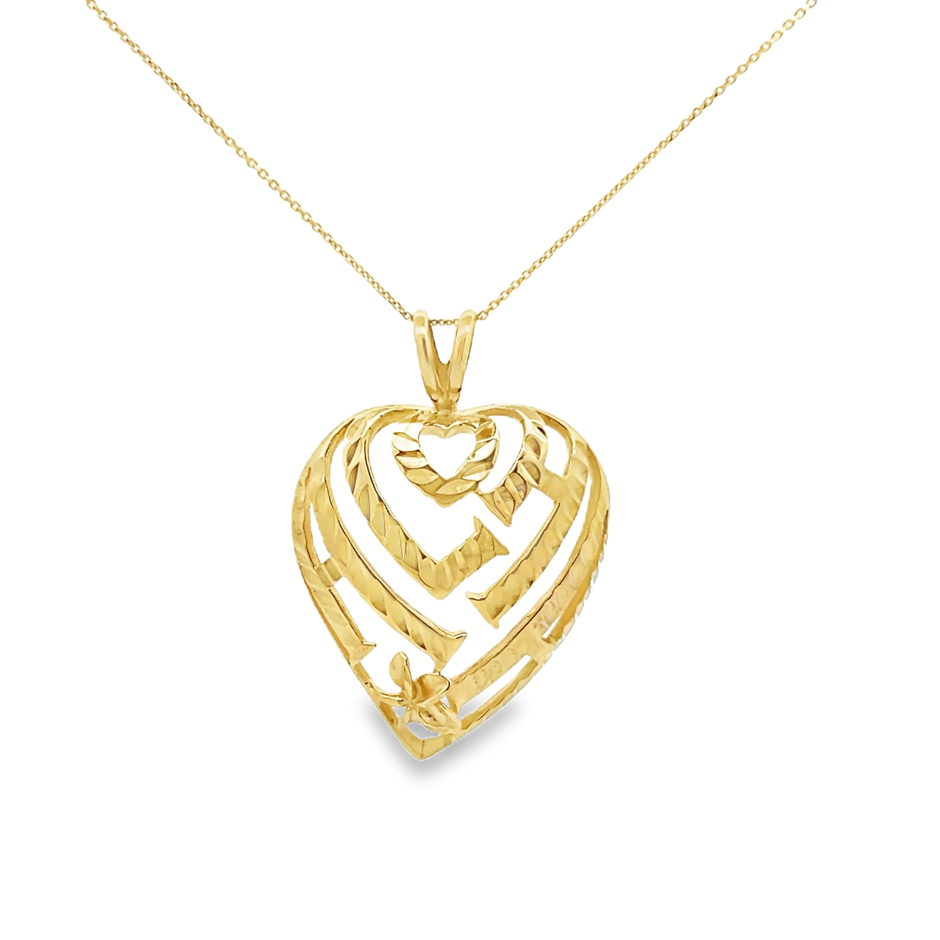 14k Yellow Gold Cut Out Puffed Heart Pendant Necklace