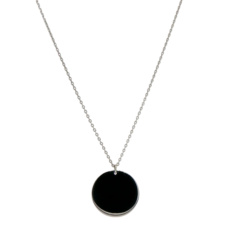 14k White Gold Round Disc Necklace