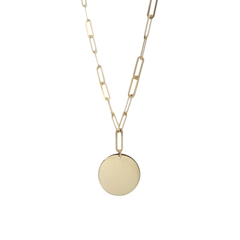 14k Yellow Gold Disc Pendant Necklace