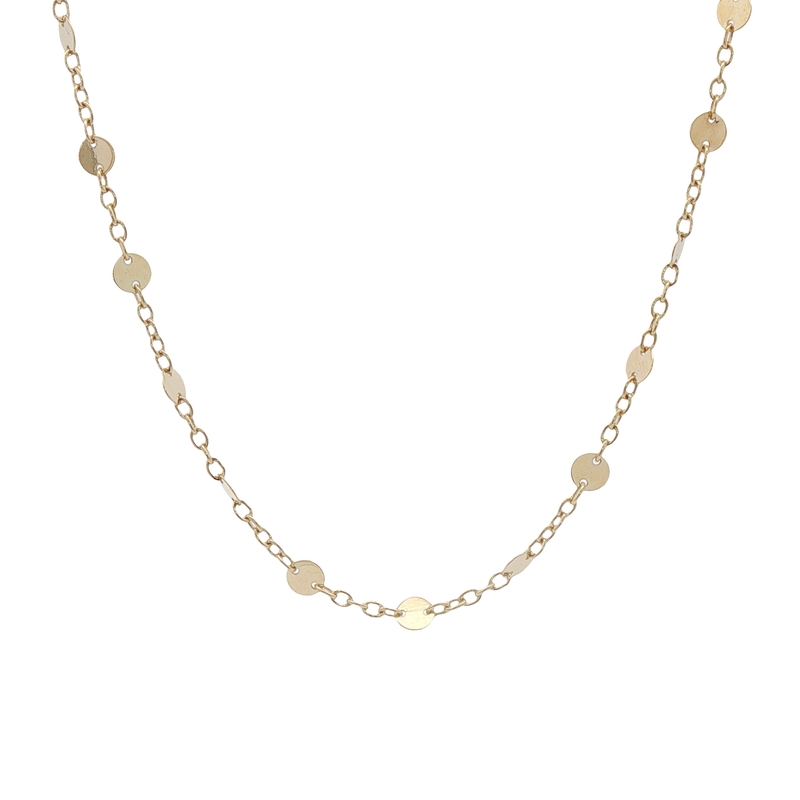 14k Yellow Gold Sparkle Disc Chain Necklace