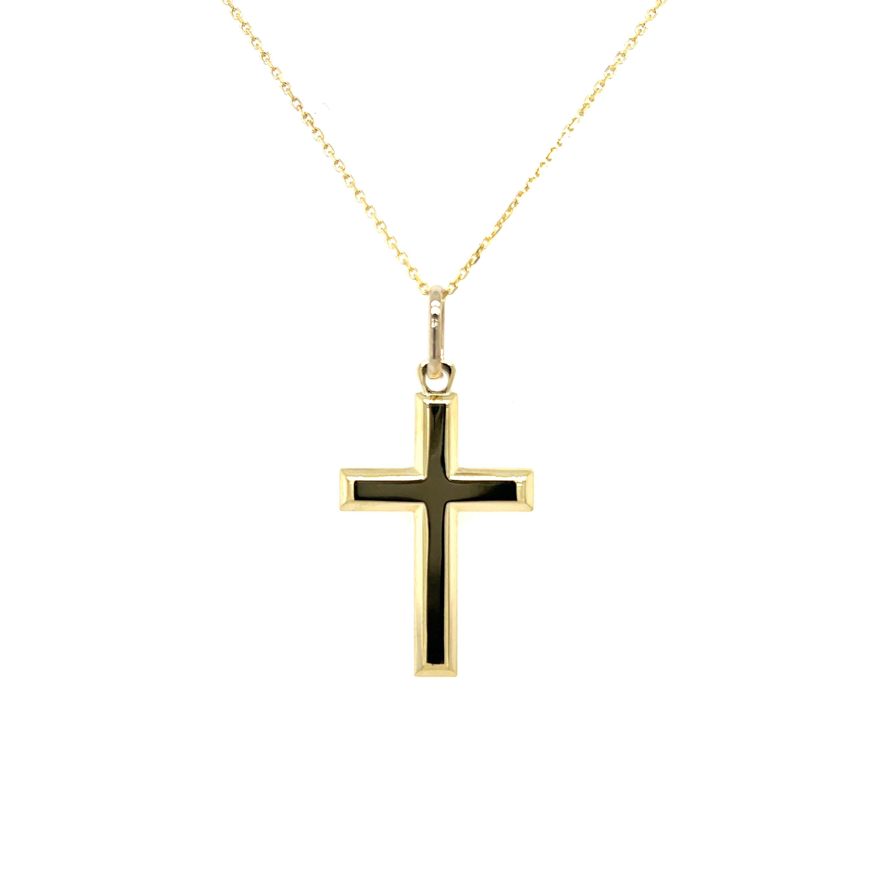 Yellow 14 Karat Cross on 18" cable chain
