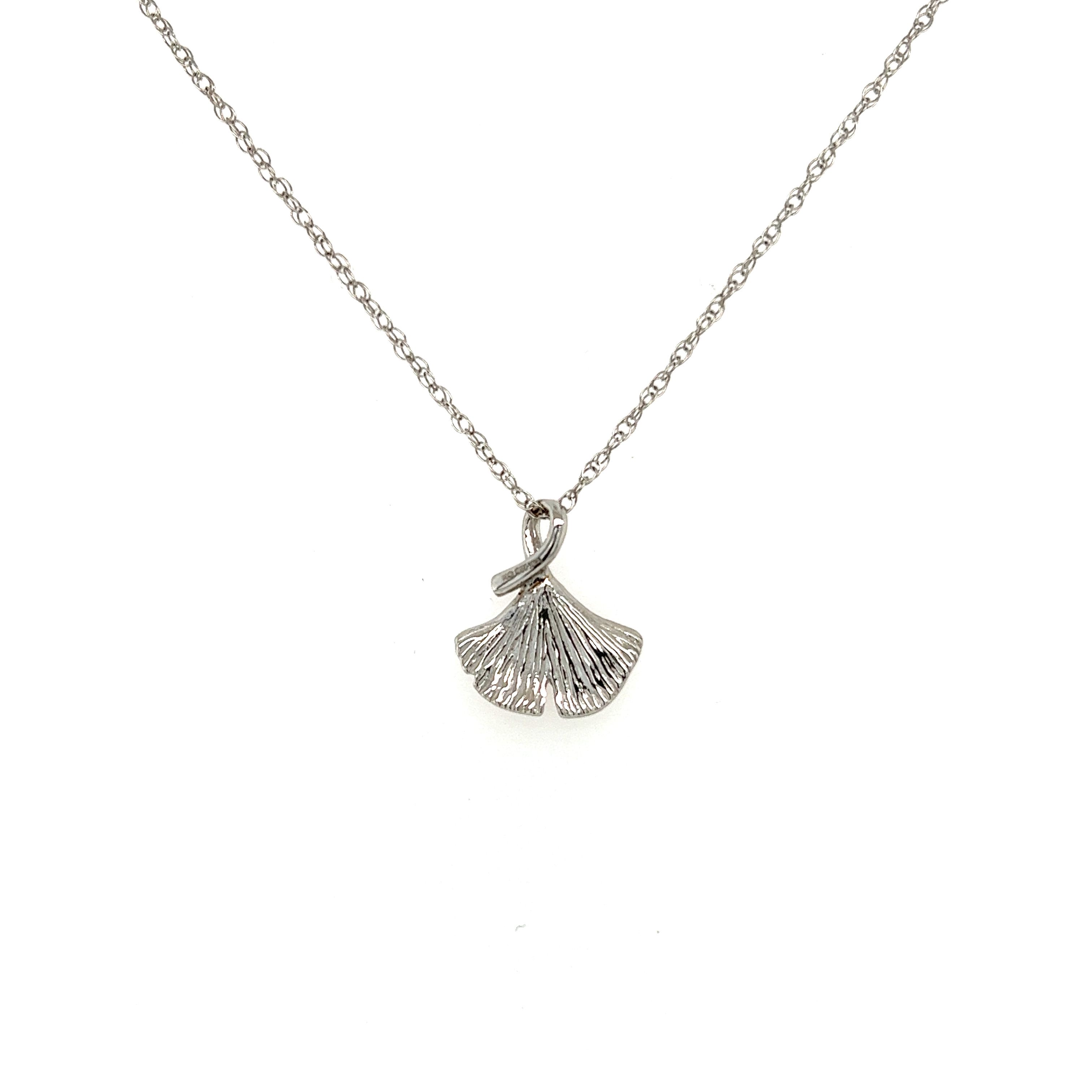 14k White Gold Ginko Leaf Pendant