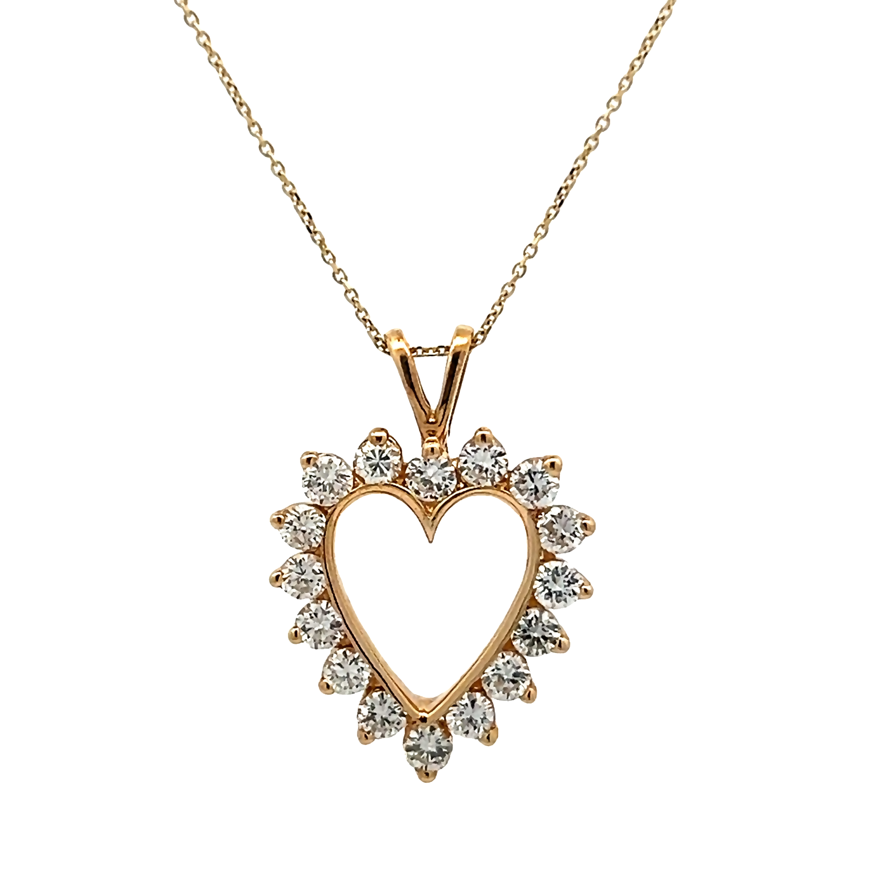 14 Karat yellow gold heart charm with 16=1.00Tw Round Brilliant G Vs Diamonds COLONIAL CHAIN