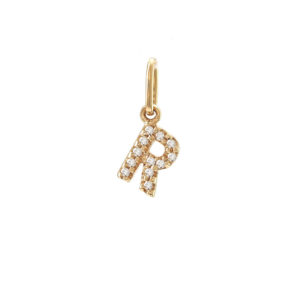 14 Karat yellow gold R charm with 12=0.04Tw Single Cut J I Diamonds
