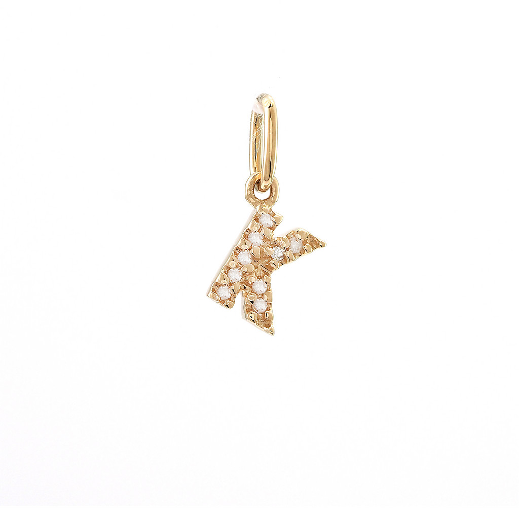 14 Karat yellow gold K charm with 8=0.04Tw Single Cut J I Diamonds