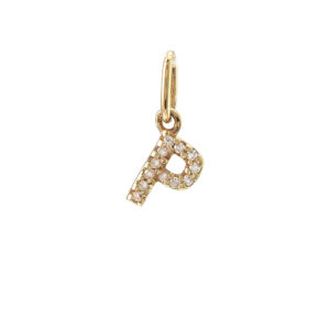 14 Karat yellow gold P charm with 12=0.04Tw Single Cut J I Diamonds
