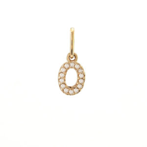 14 Karat yellow gold O charm with 14=0.04Tw Single Cut J I Diamonds
