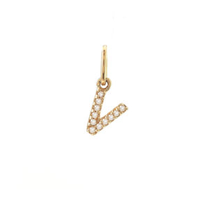 14 Karat yellow gold V charm with 11=0.03Tw Single Cut J I Diamonds