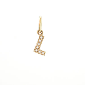 14 Karat yellow gold L charm with 7=0.03Tw Single Cut J I Diamonds