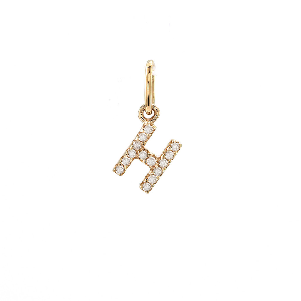 14 karat yellow gold H charm with 14=0.04tw single cut G I Diamonds
