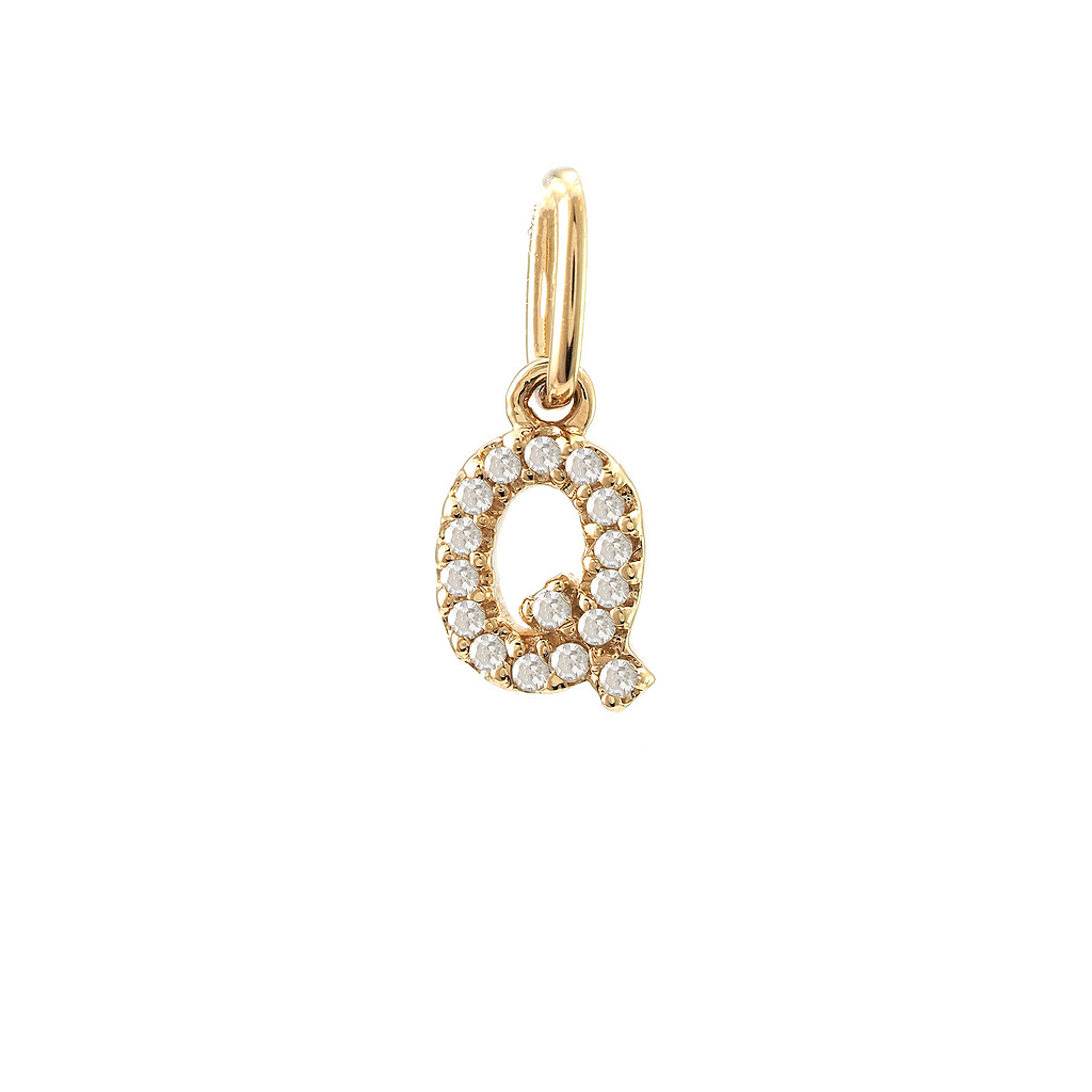14 karat yellow gold Q charm with 15=0.05tw single cut G I Diamonds