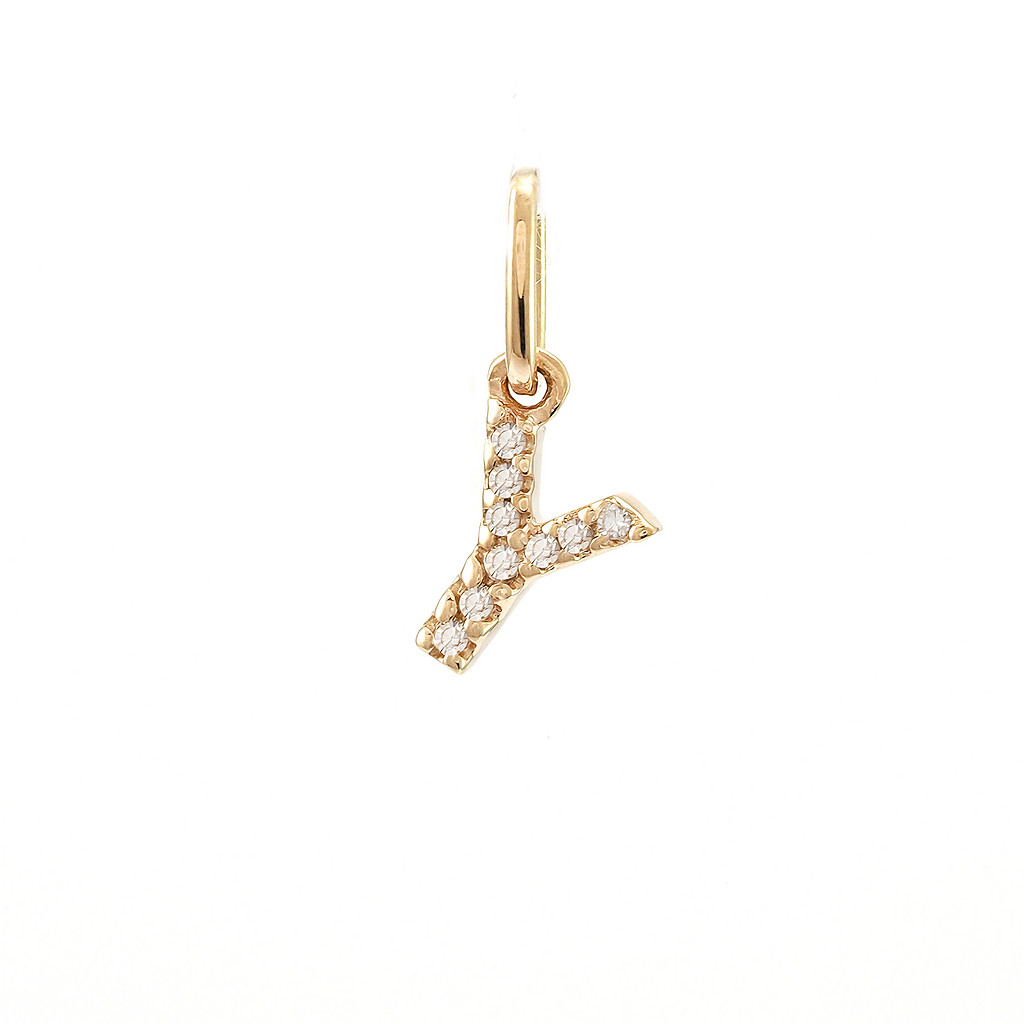 14 karat yellow gold Y charm with 9=0.03tw single cut G I Diamonds