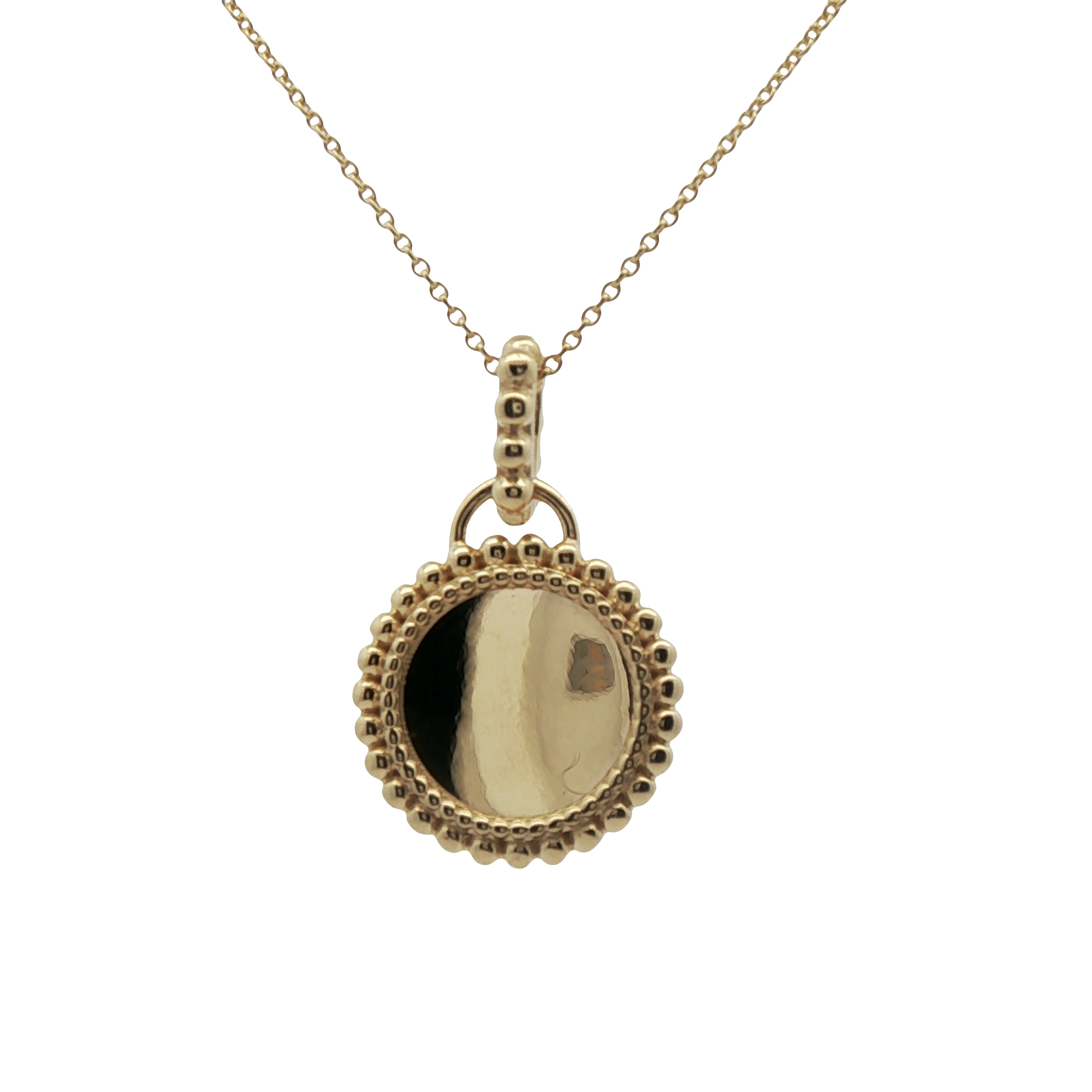 14k Yellow Gold Beaded Engravable Disc Pendant